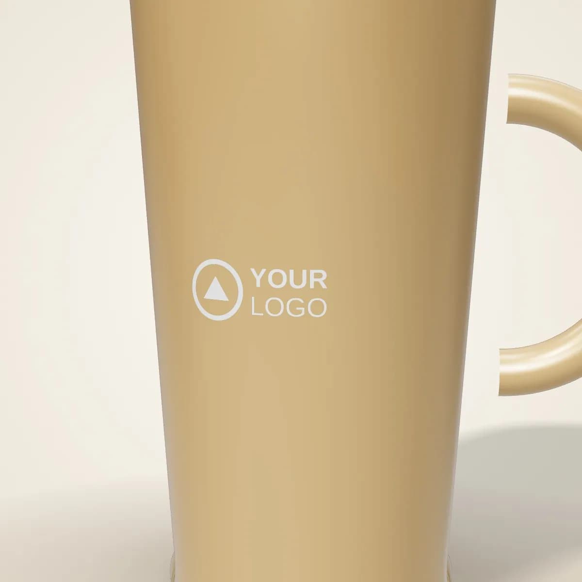 Close-up of the logo branding on the Bamboo Steel Travel Mug with Handle 300 ml