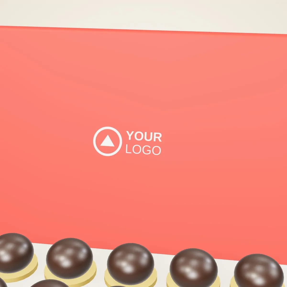 Close-up of the logo branding on the Branded Cookie Tin with Printed Lid