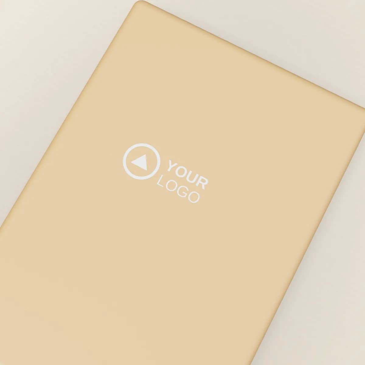 Close-up of the logo branding on the Cork Fabric Passport Holder