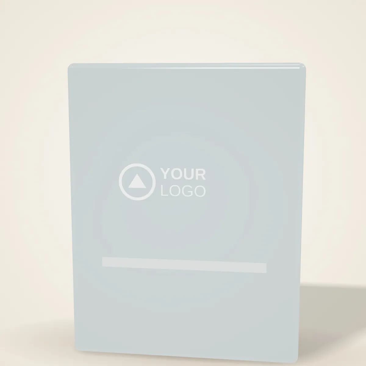 Close-up of the logo branding on the Crystal Desk Clock Award