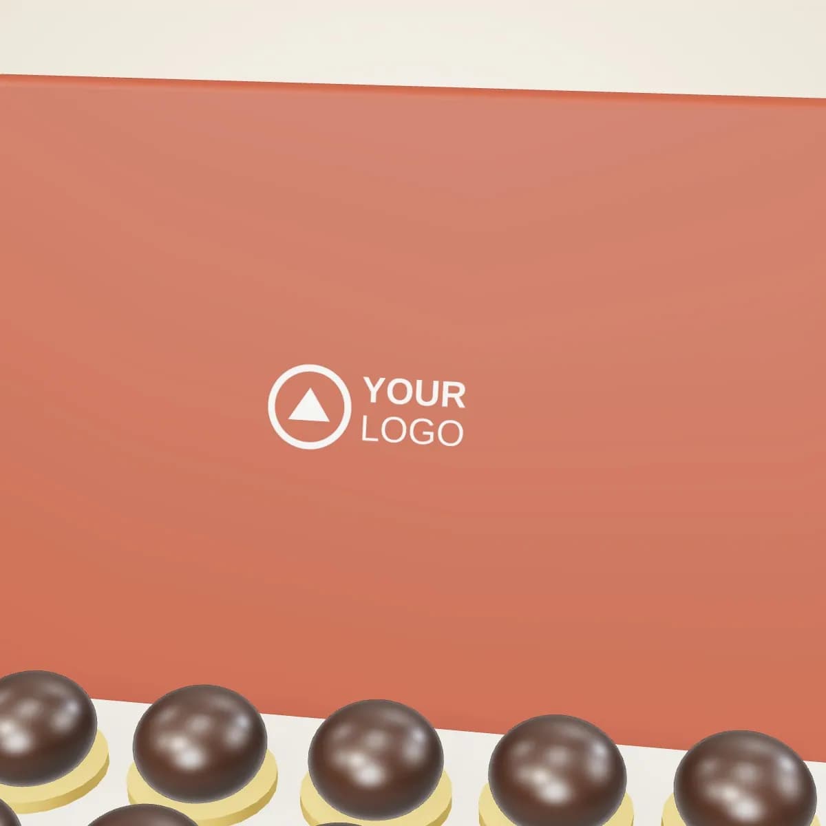 Close-up of the logo branding on the Custom-Wrapped Chocolate Bar Set of 4