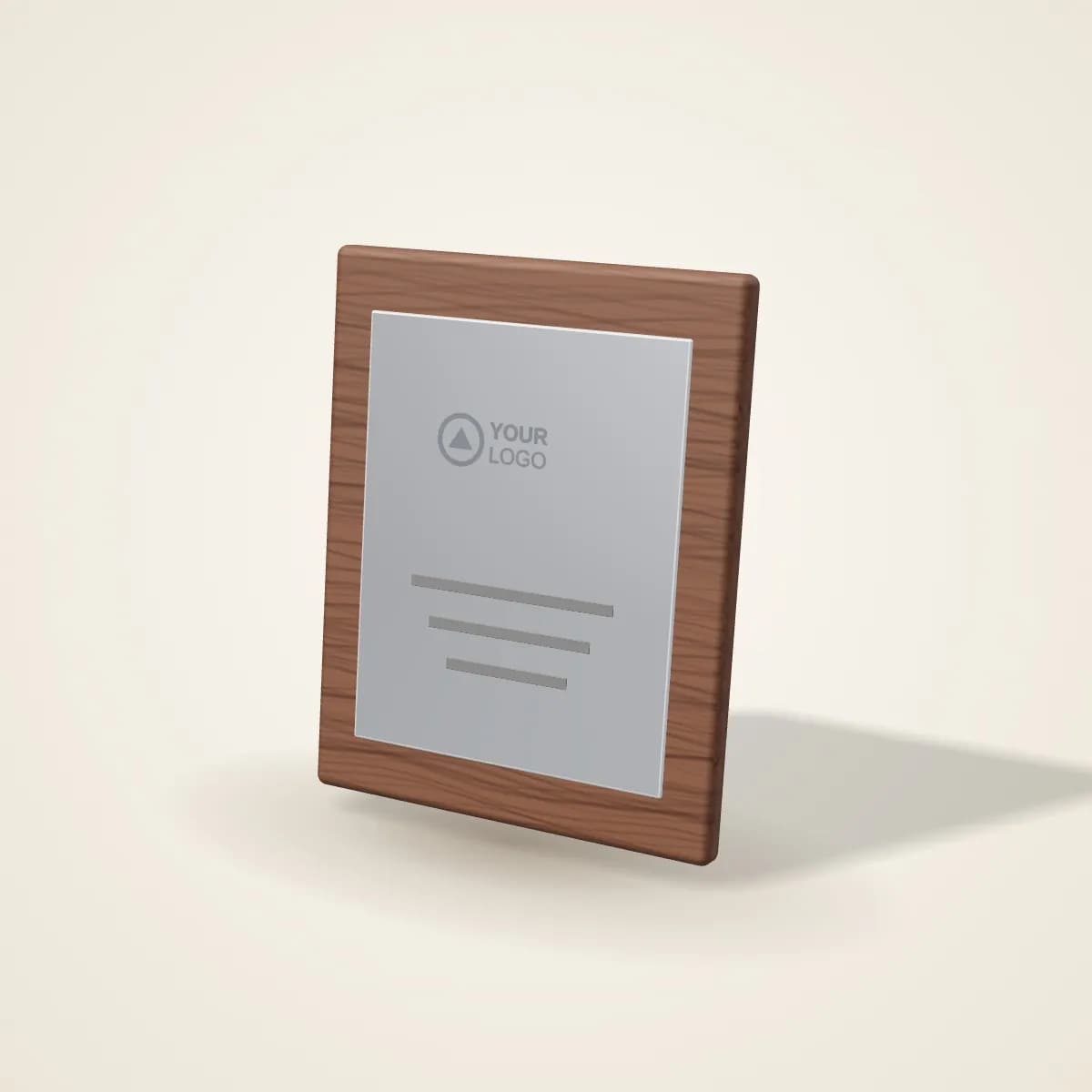Engraved Walnut Desk Name Plate with a custom logo