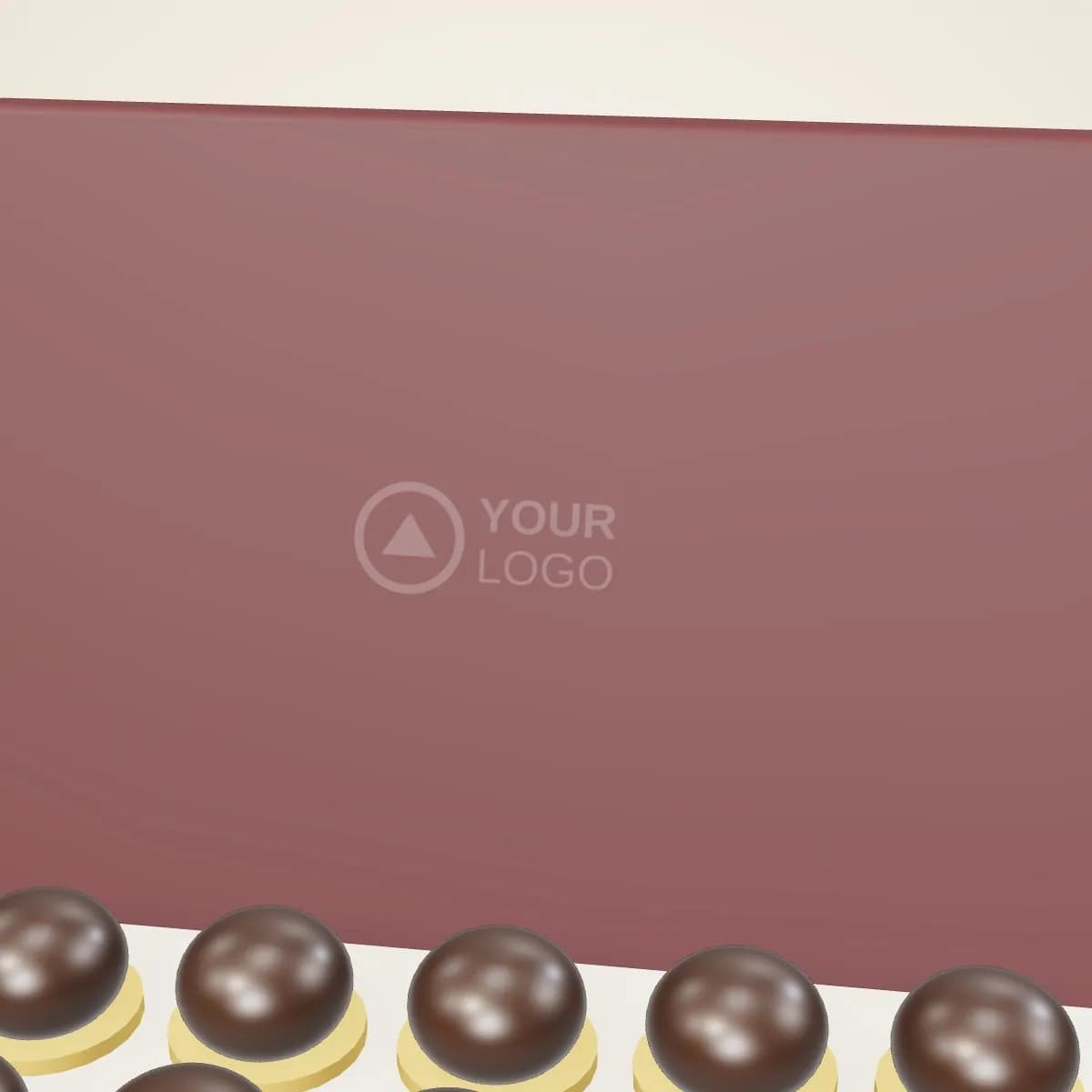 Close-up of the logo branding on the Filled Dates and Chocolate Gift Box