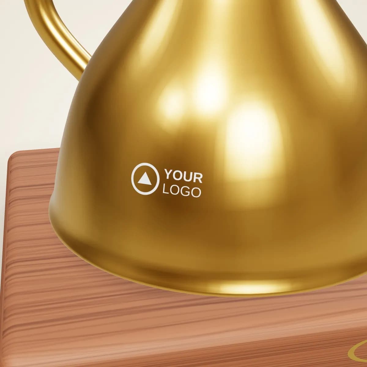 Close-up of the logo branding on the Folding Wooden Quran Stand (Rehal)
