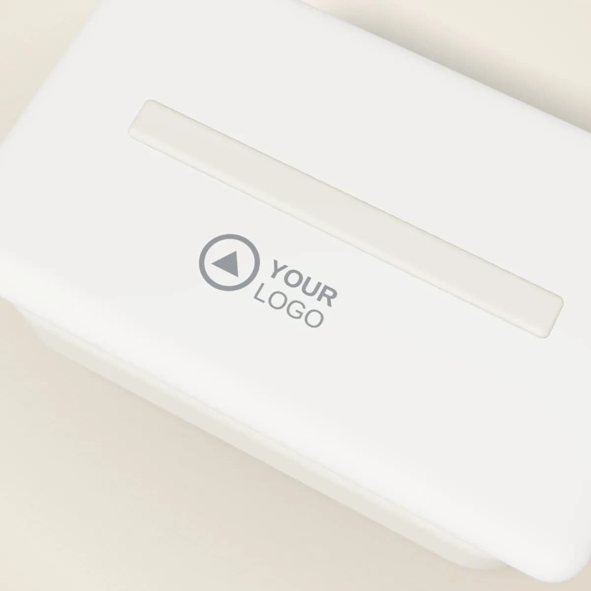 Close-up of the logo branding on the Glass Lunch Box with Bamboo Lid and Cutlery