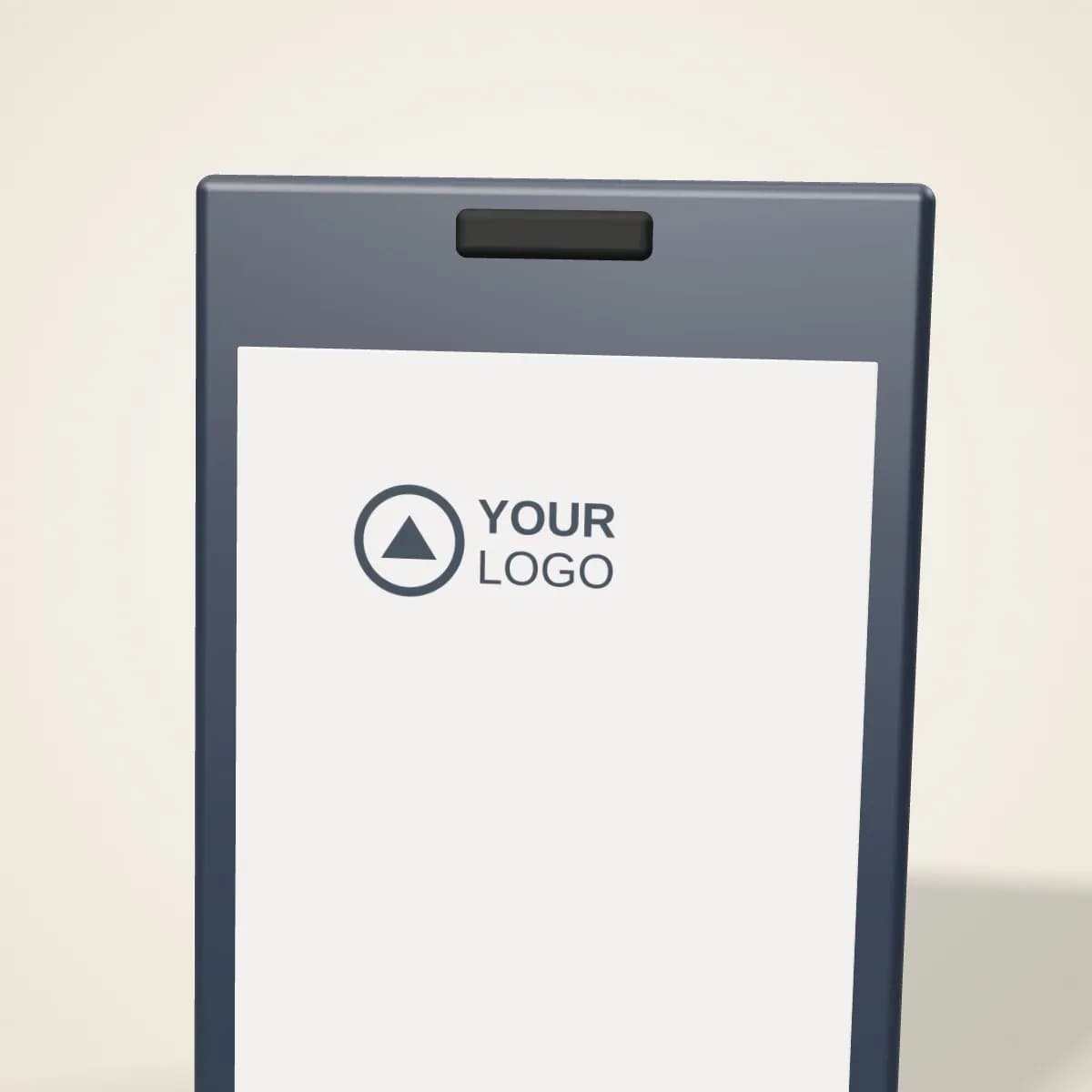 Close-up of the logo branding on the Leather ID Card Holder with Lanyard