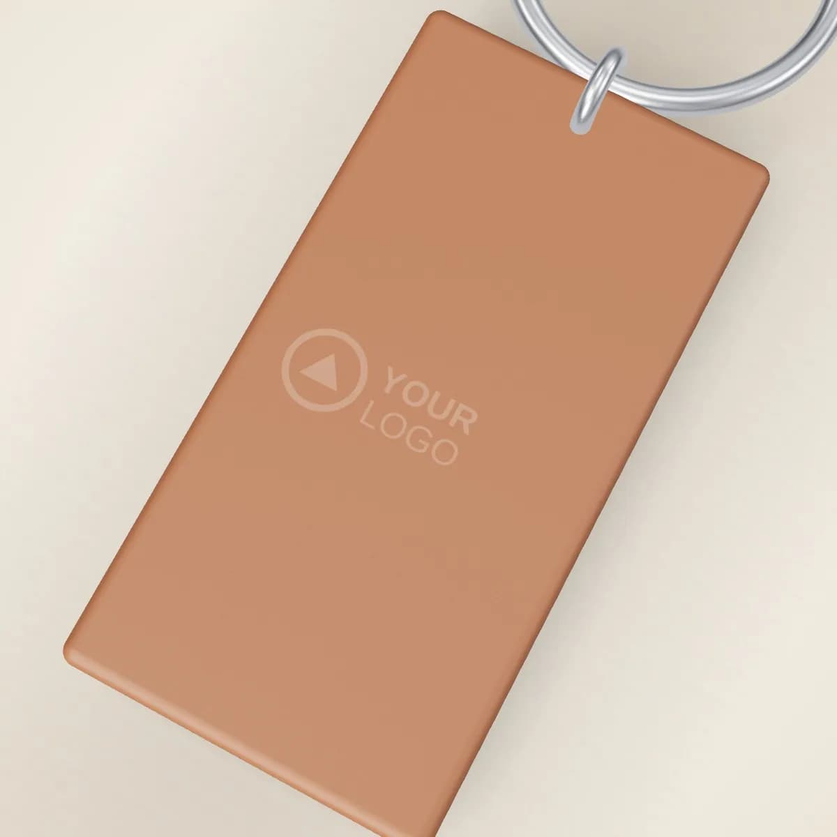 Close-up of the logo branding on the Leather Keychain with Debossed Logo