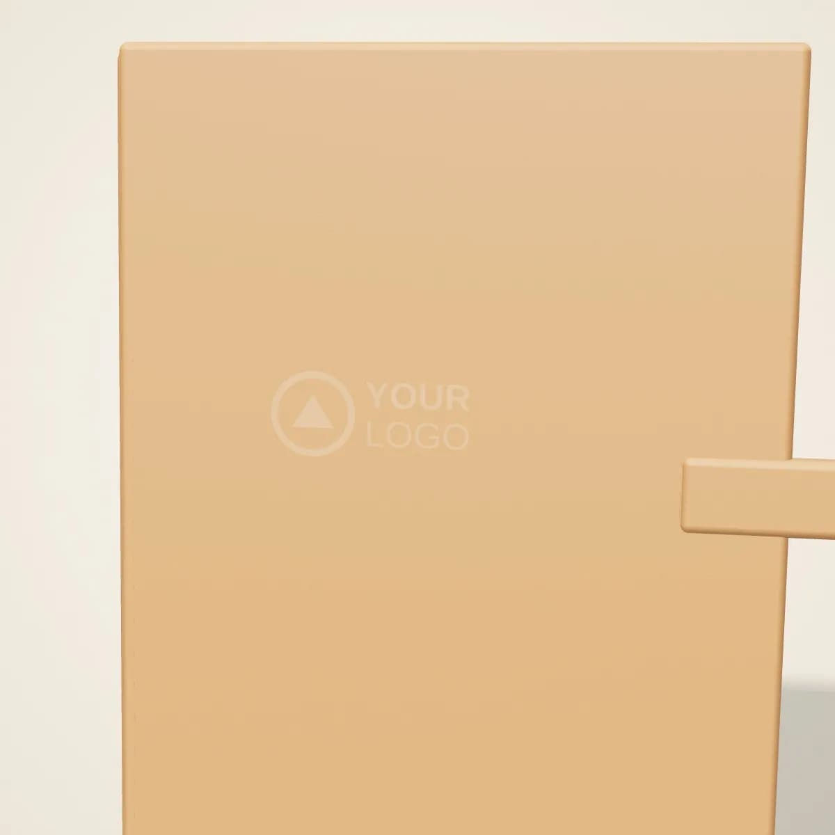 Close-up of the logo branding on the Leather Traveller's Notebook with Three Inserts