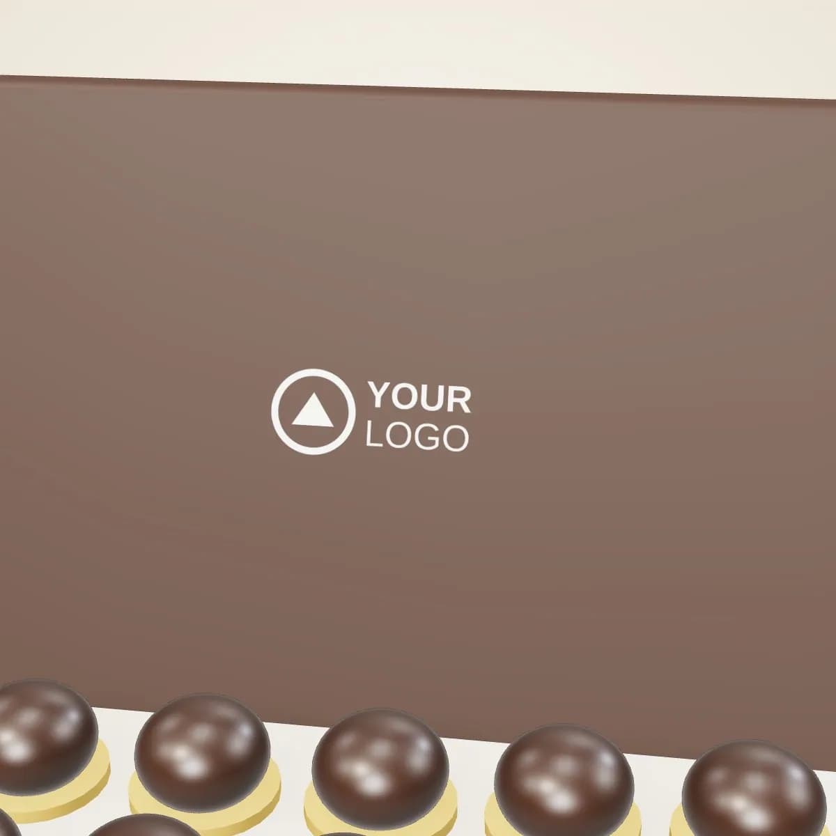 Close-up of the logo branding on the Logo Printed Chocolates Box of 16