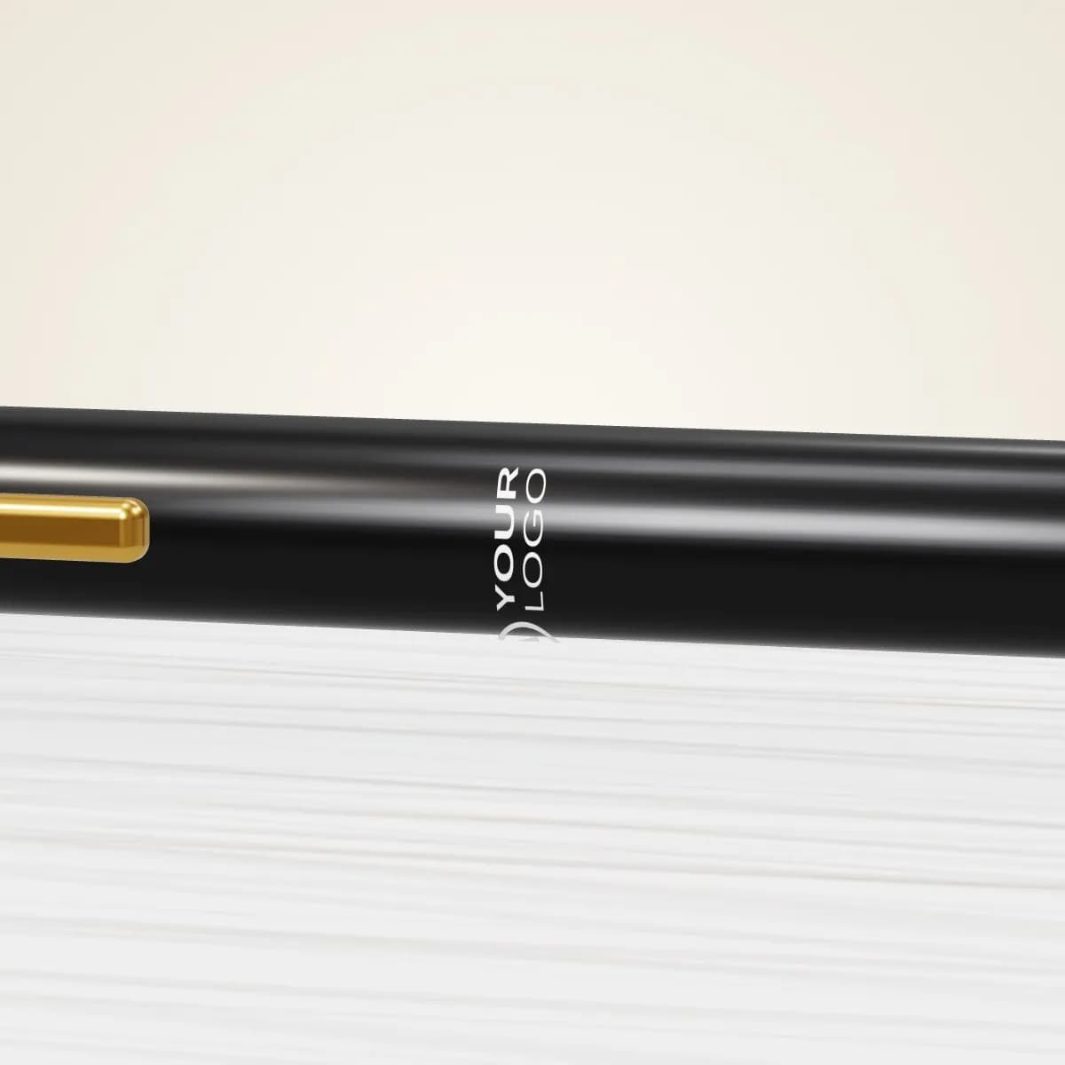 Close-up of the logo branding on the Marble Desk Set with Pen Stand and Card Holder