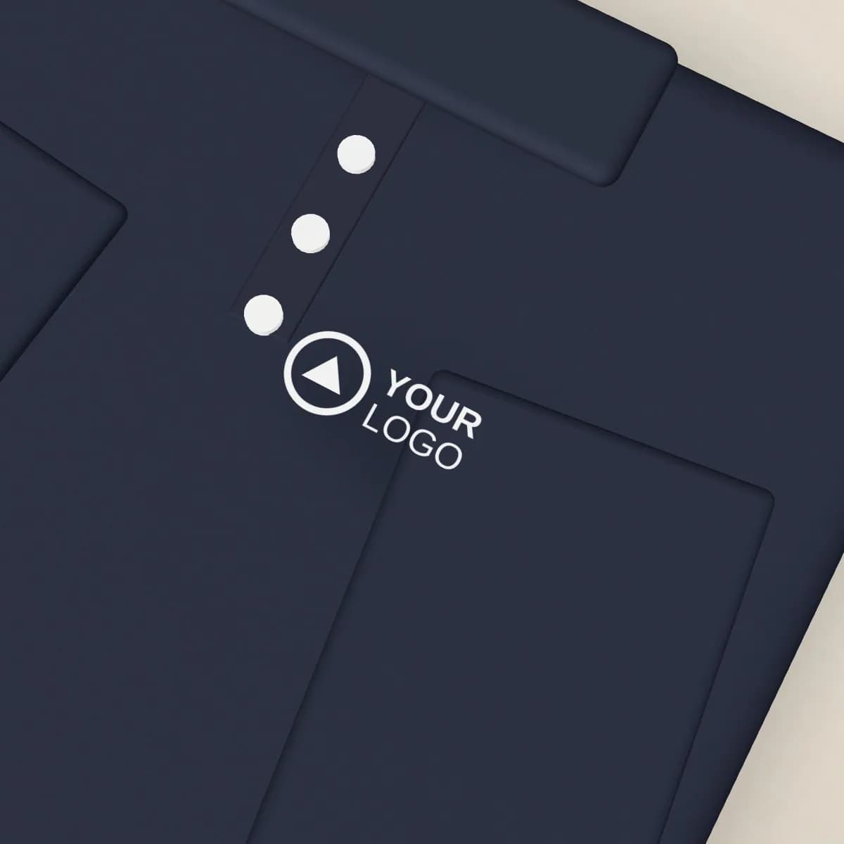 Close-up of the logo branding on the Premium Mercerised Cotton Pique Polo