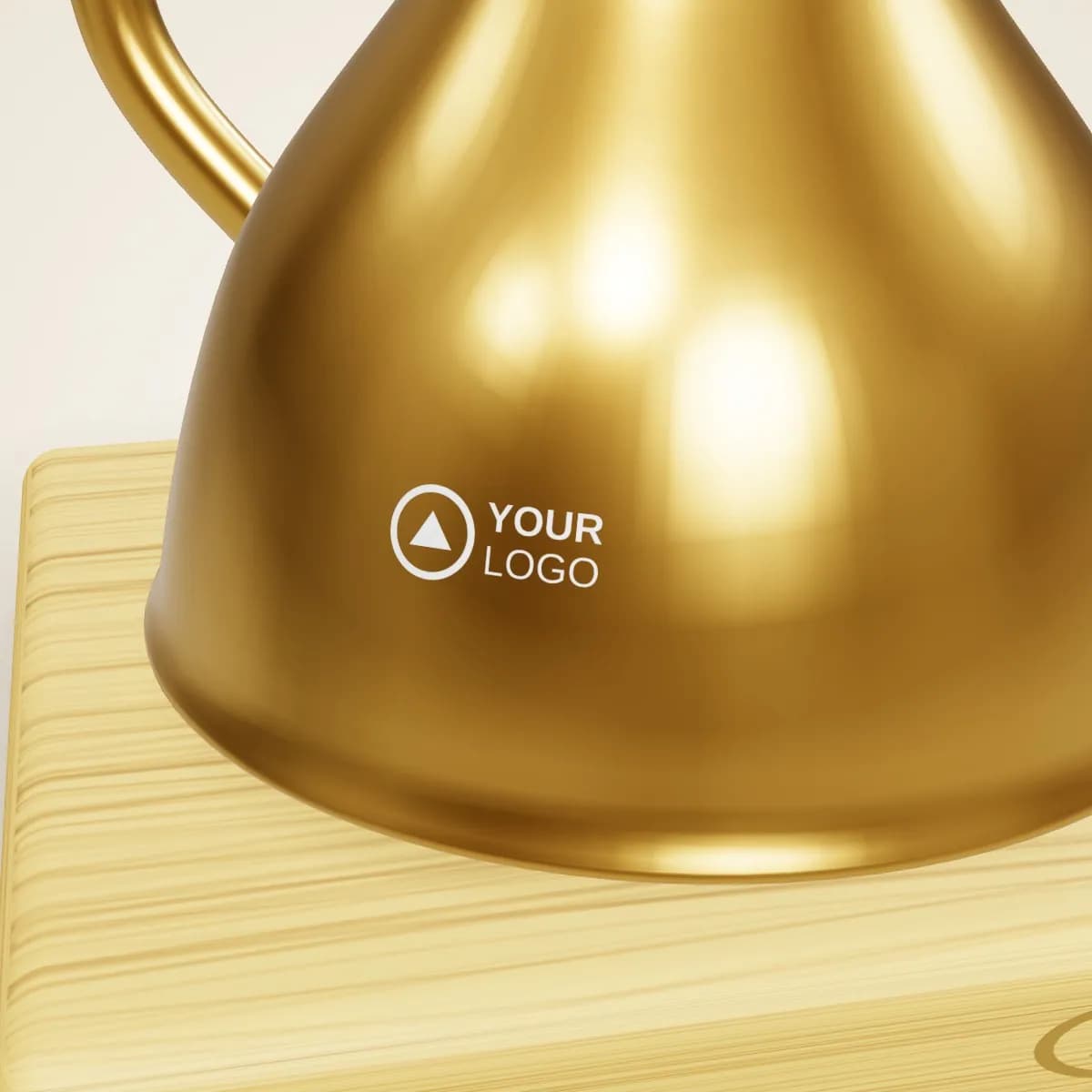 Close-up of the logo branding on the Metal Falcon Sculpture on Wooden Base