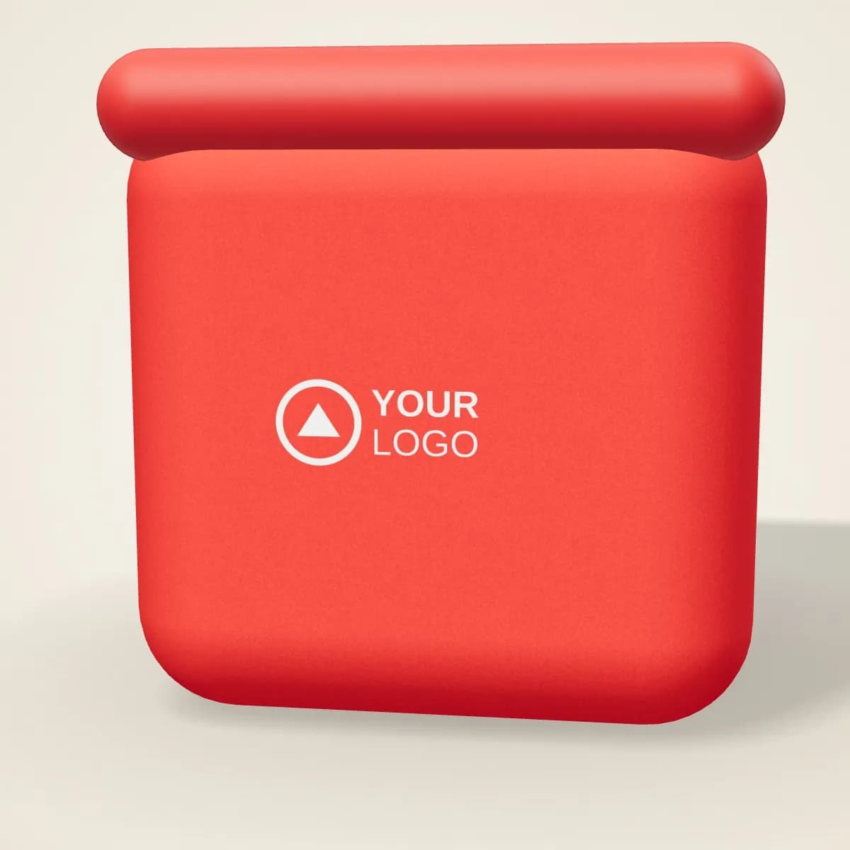 Close-up of the logo branding on the Mini Cube Bluetooth Speaker 3W