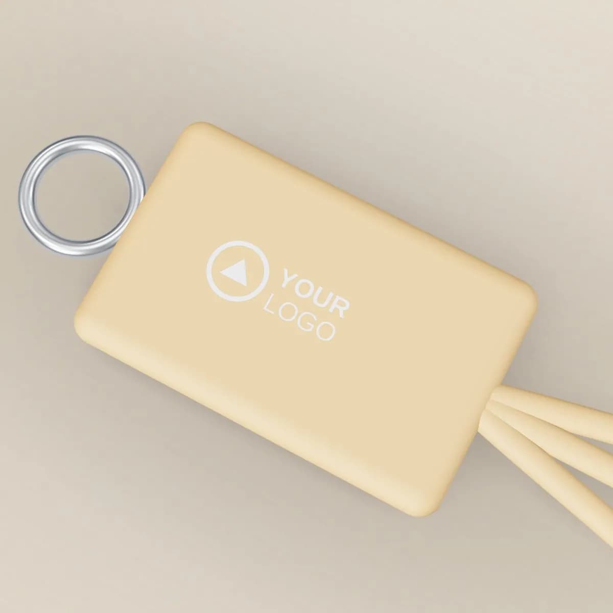 Close-up of the logo branding on the Multi-Charging Cable Set in Bamboo Case