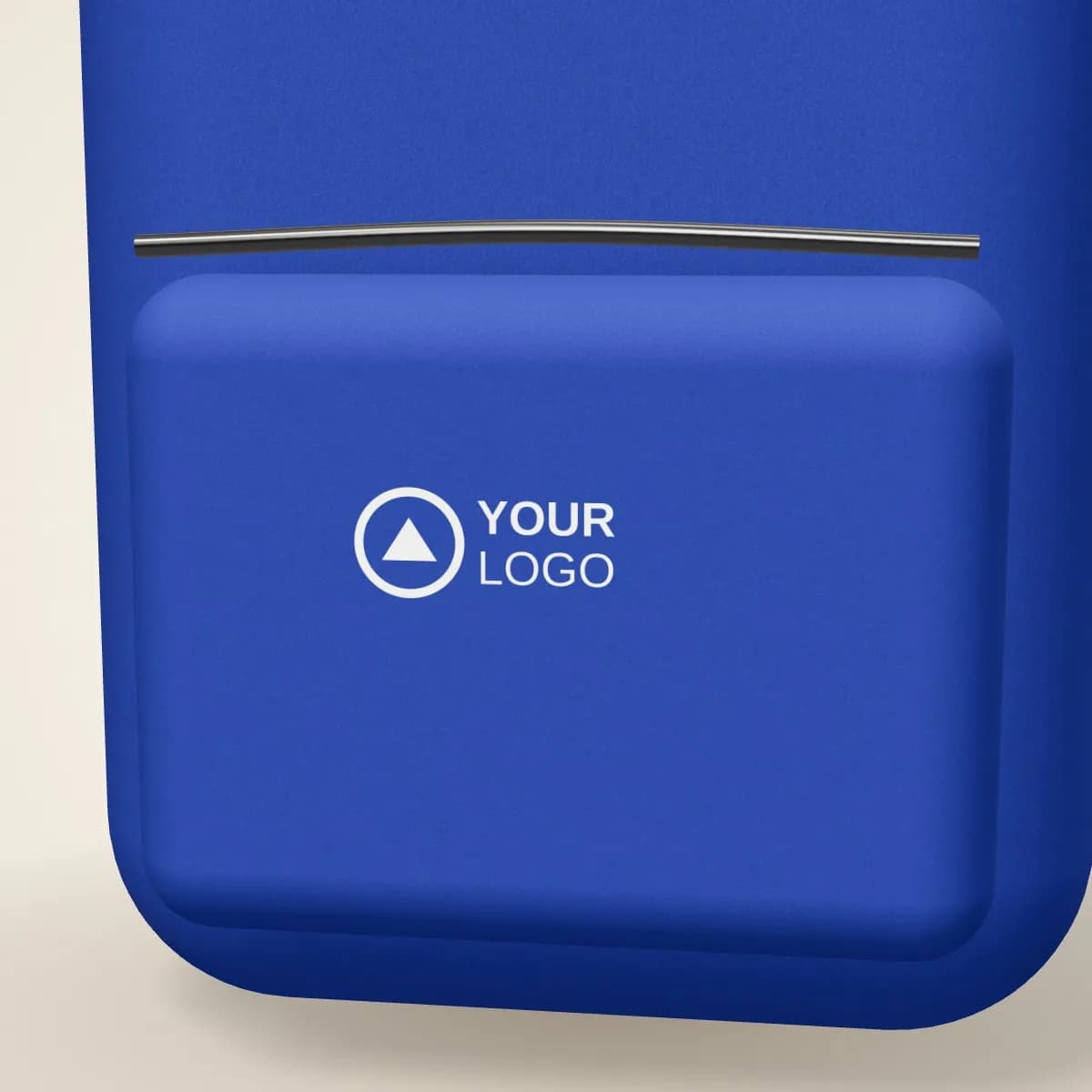 Close-up of the logo branding on the Polyester Drawstring Backpack 210D