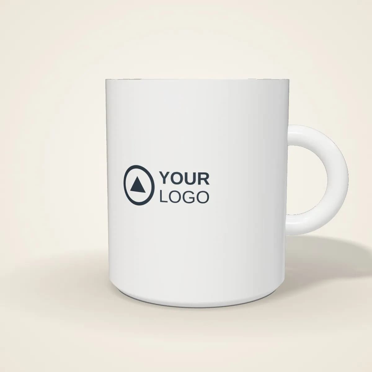 Close-up of the logo branding on the Porcelain Espresso Cup and Saucer Set for Two