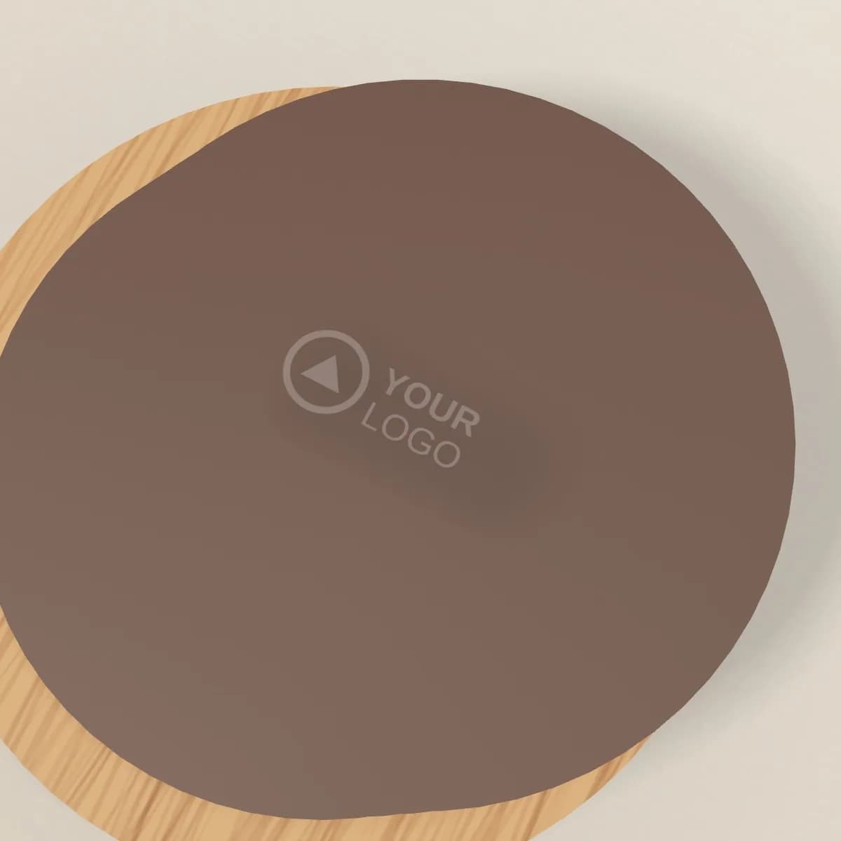 Close-up of the logo branding on the PU Leather Coaster Set of 4 with Holder