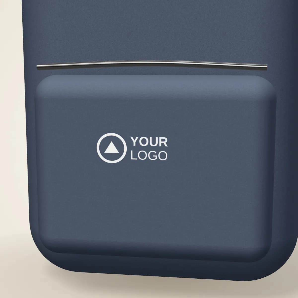 Close-up of the logo branding on the Recycled PET Laptop Backpack 15.6 Inch