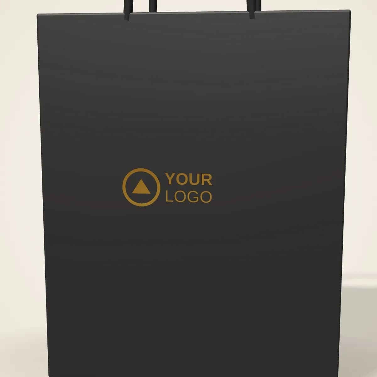 Close-up of the logo branding on the Rigid Board Gift Bag with Ribbon Closure