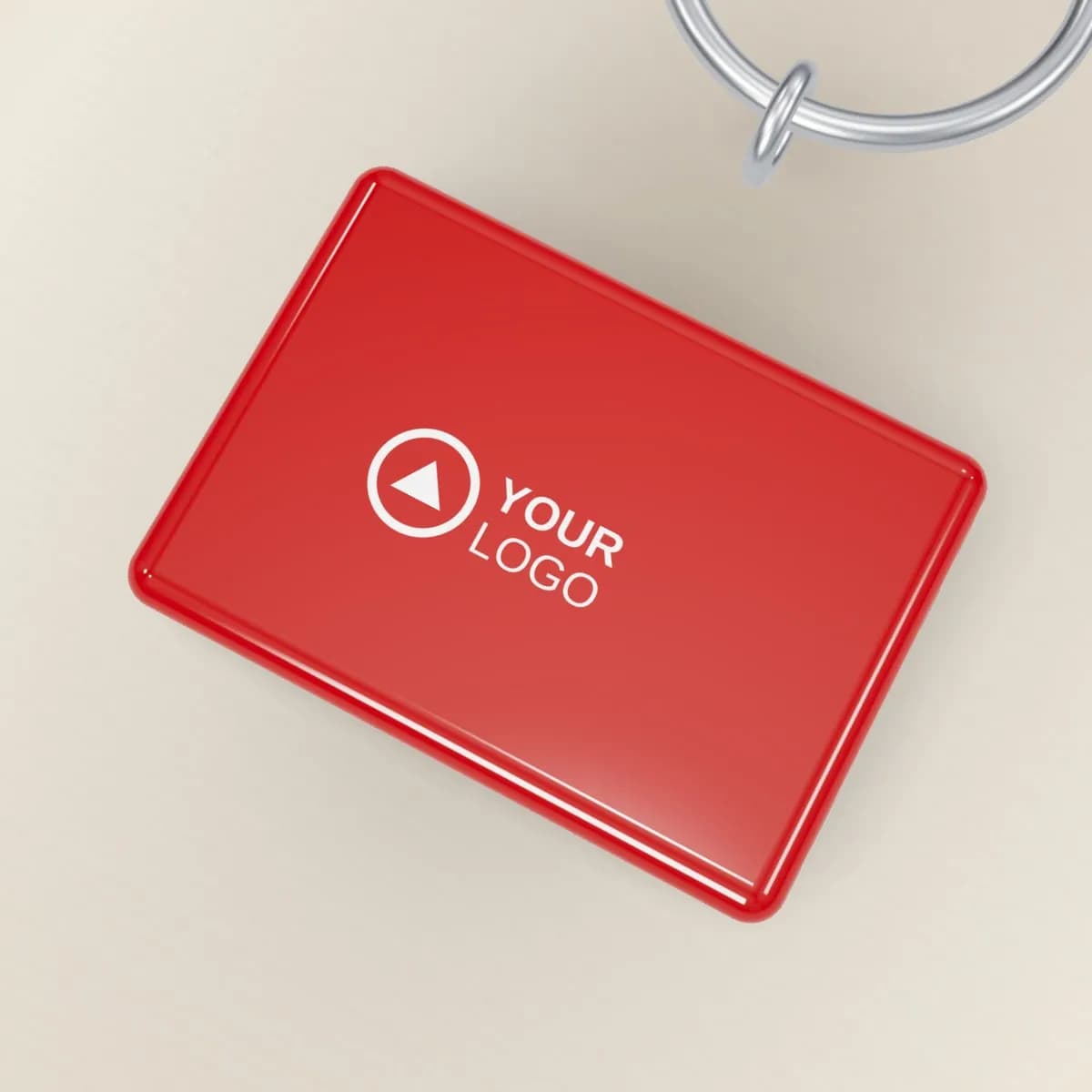 Close-up of the logo branding on the Soft PVC Rubber Keychain Custom Shape