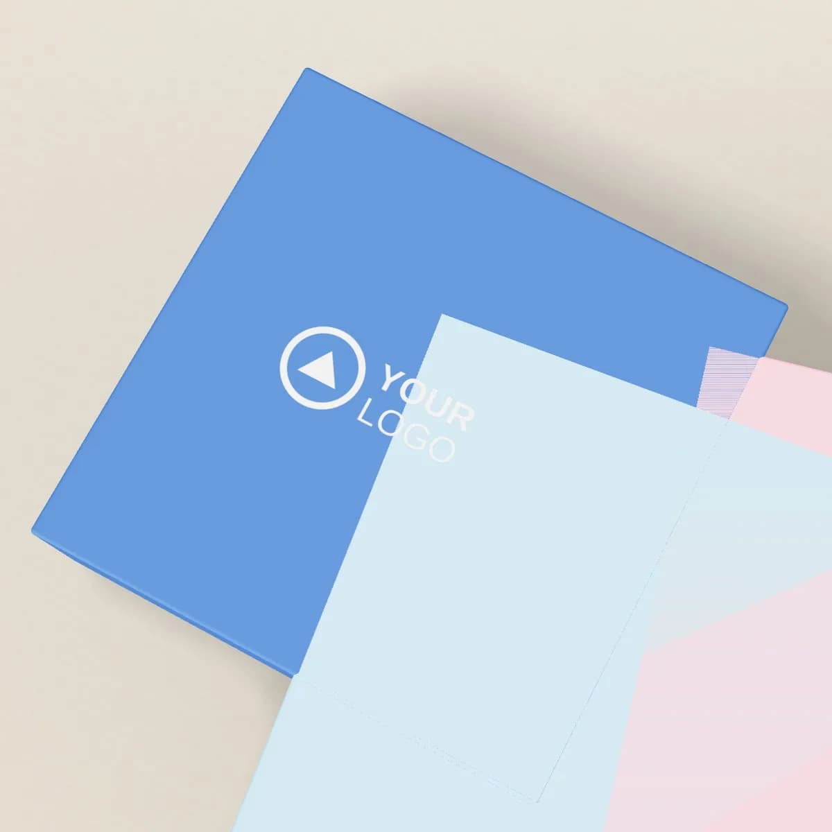 Close-up of the logo branding on the Tri-Fold Sticky Notes Organiser with Pen