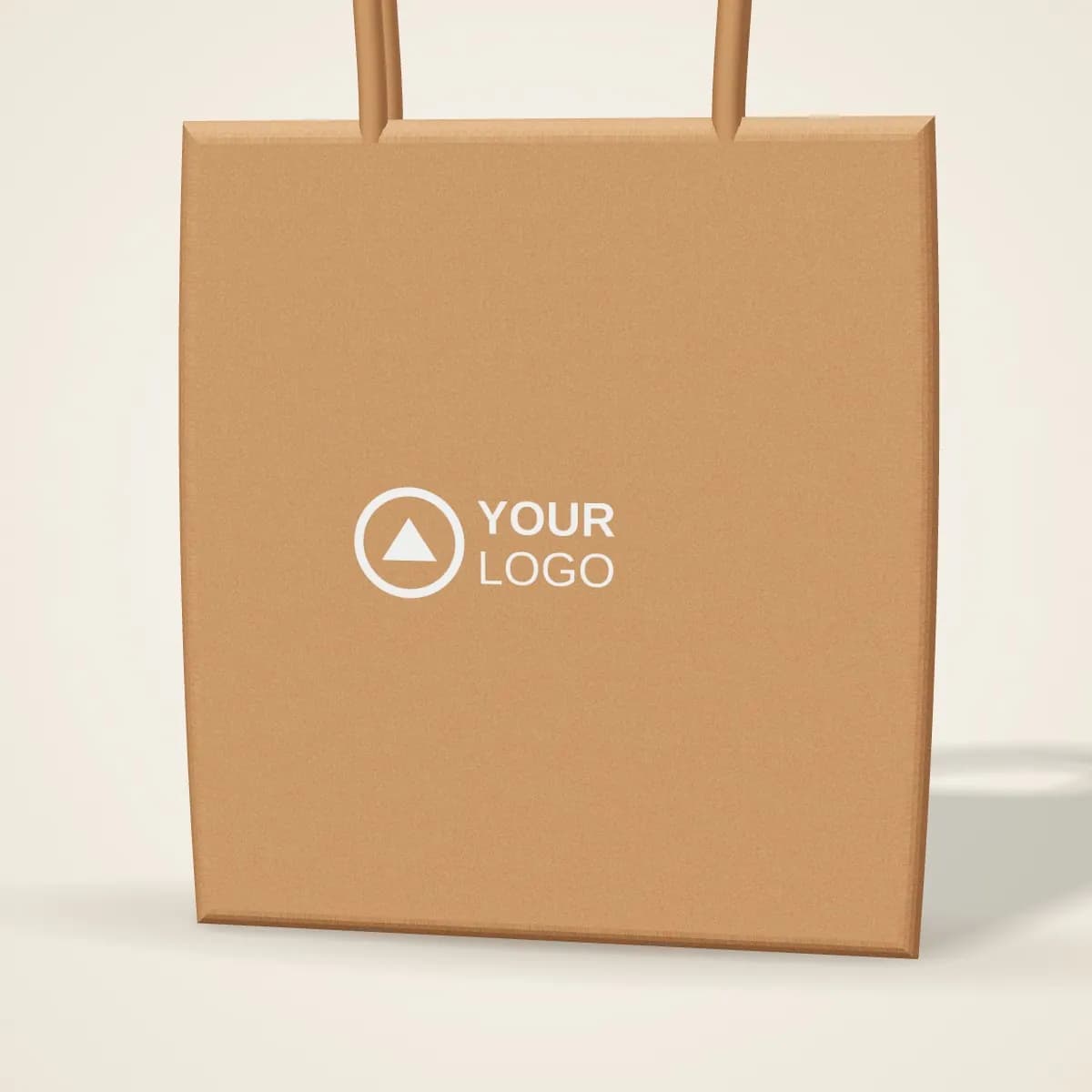 Close-up of the logo branding on the Washable Kraft Paper Tote Bag