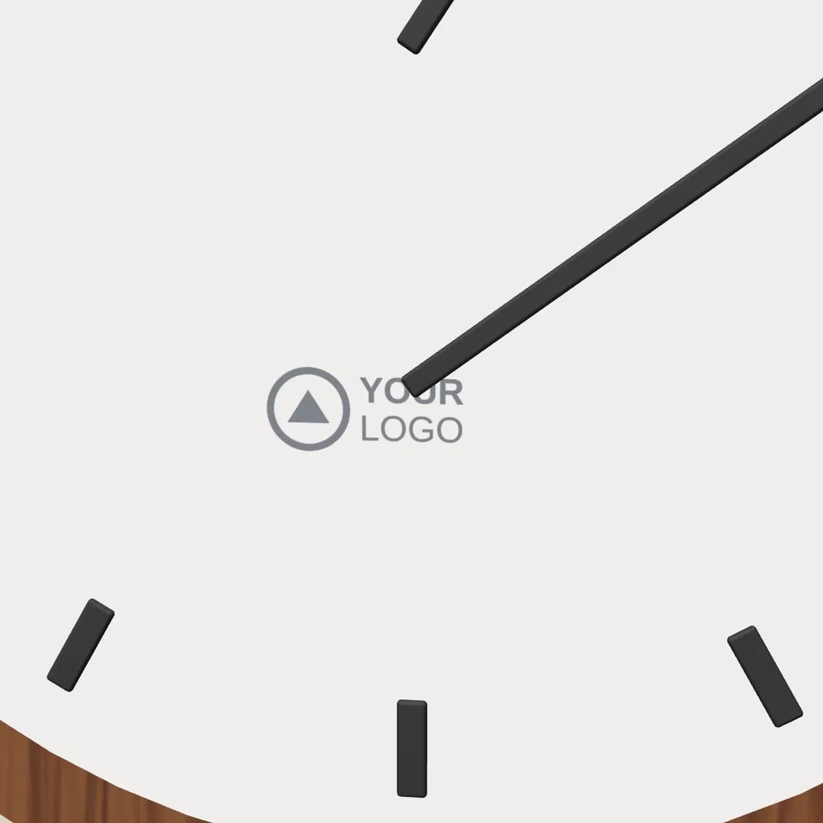 Close-up of the logo branding on the Wood and Glass Hourglass Desk Timer