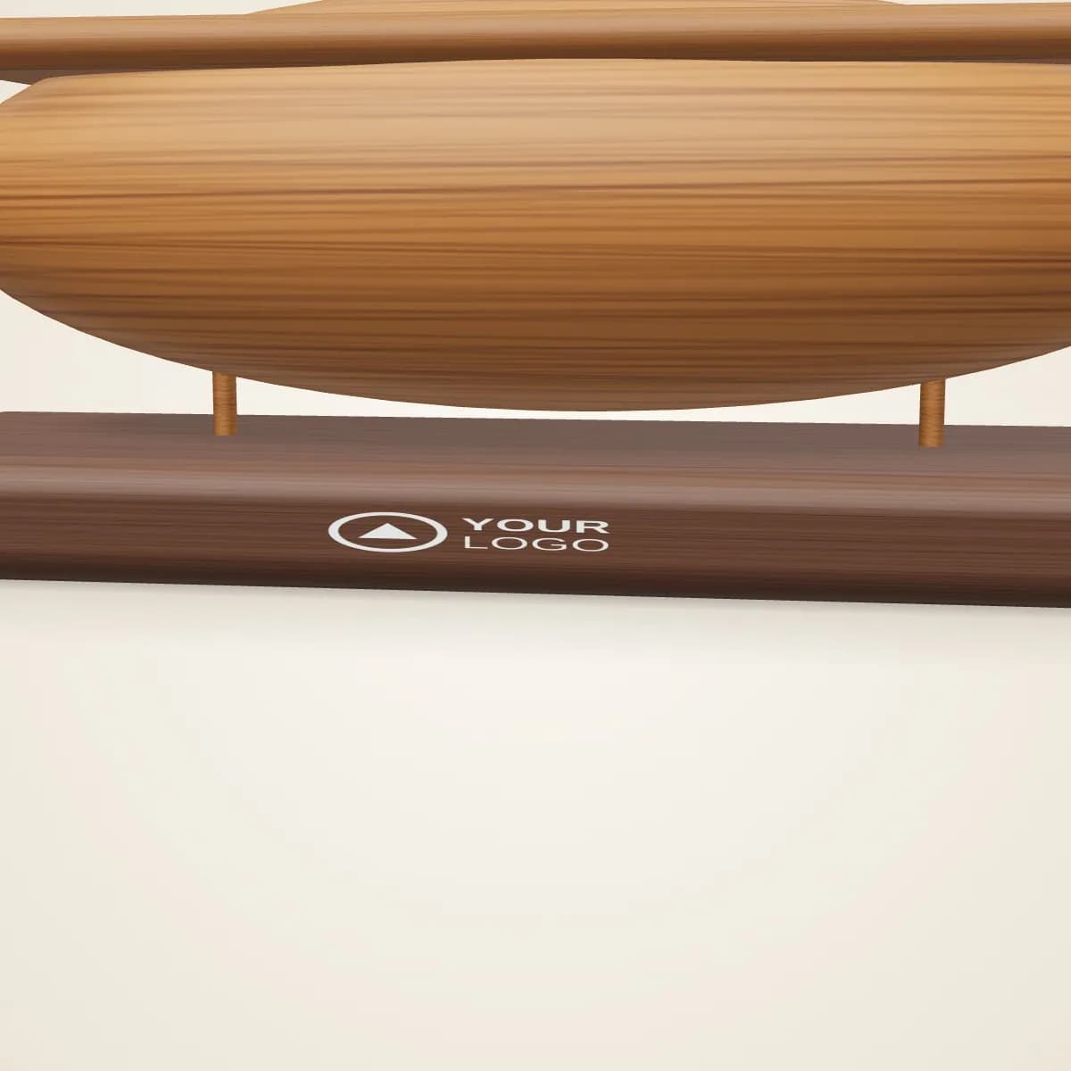 Close-up of the logo branding on the Wooden Dhow Model on Engraved Base