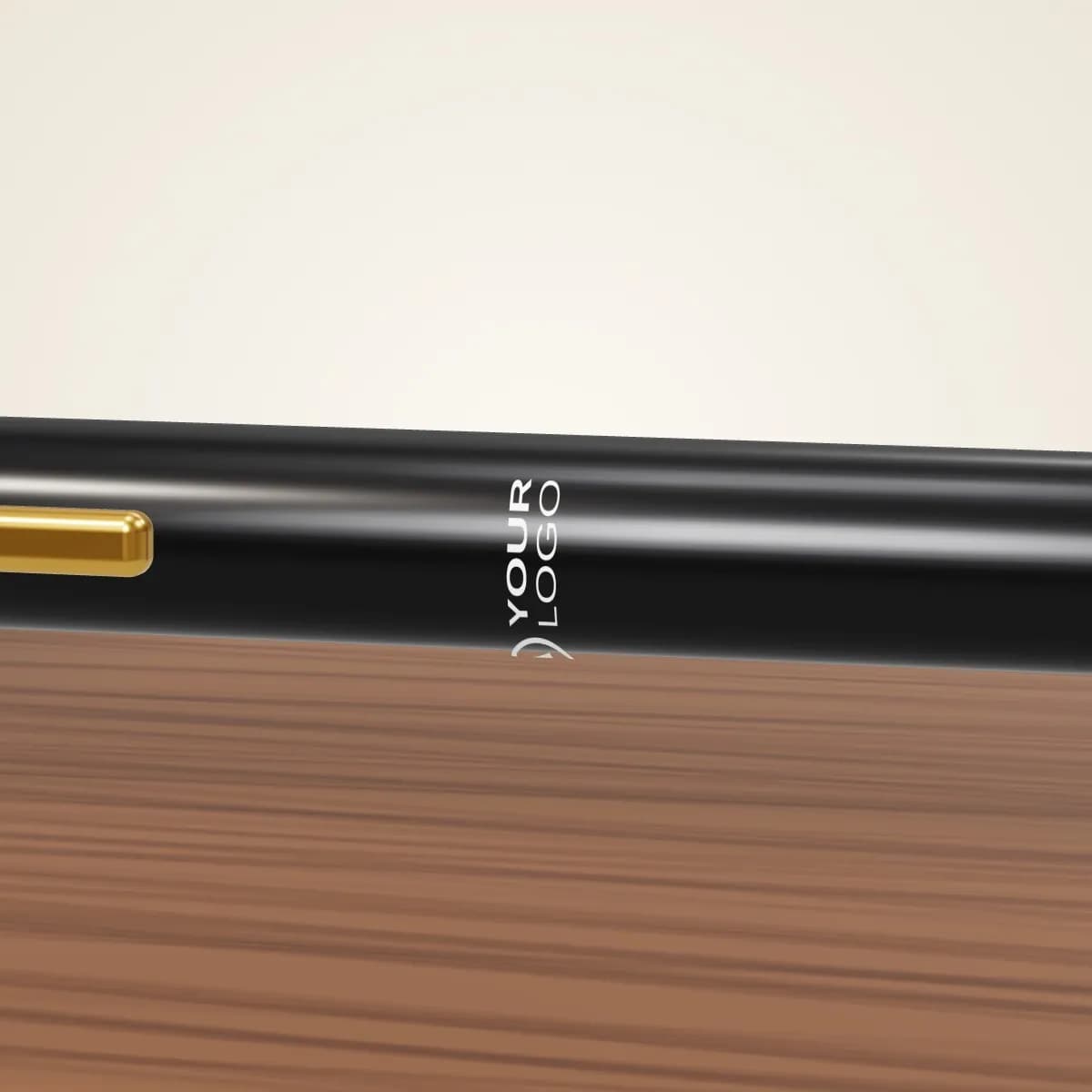 Close-up of the logo branding on the Wooden Perpetual Calendar Desk Set